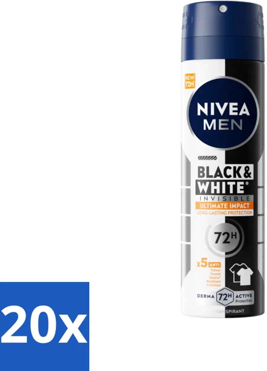 NIVEA MEN Black & White Ultimate Impact Deo Spray 150ml - 20 Stuks