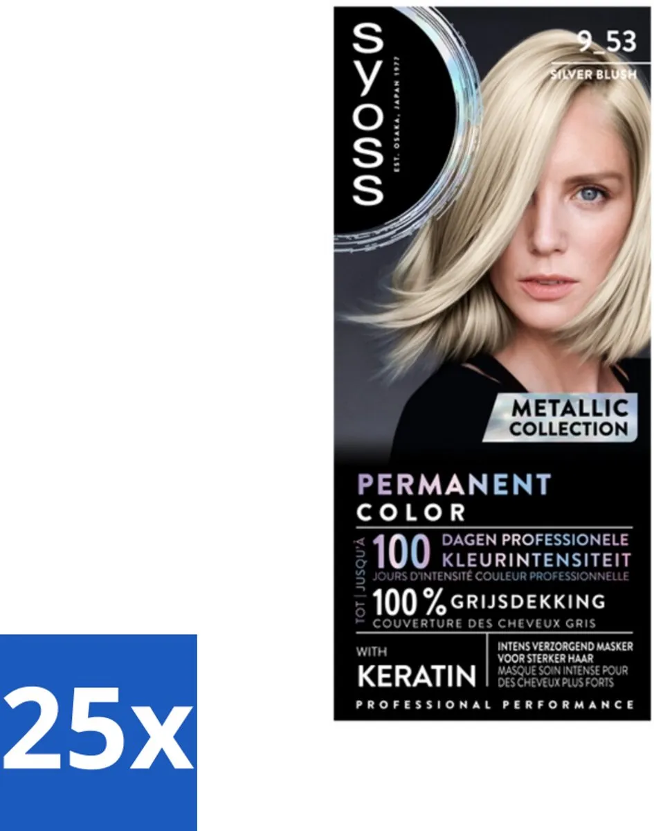 25 x SYOSS - Coloration 9-53 Silver Blush - Haarverf - Grijsdekking - Vermindert Haarbreuk - Haarverf - Permanente Haarkleuring - Grijsdekking - Haarverf Grijs - Haarverf 9-53