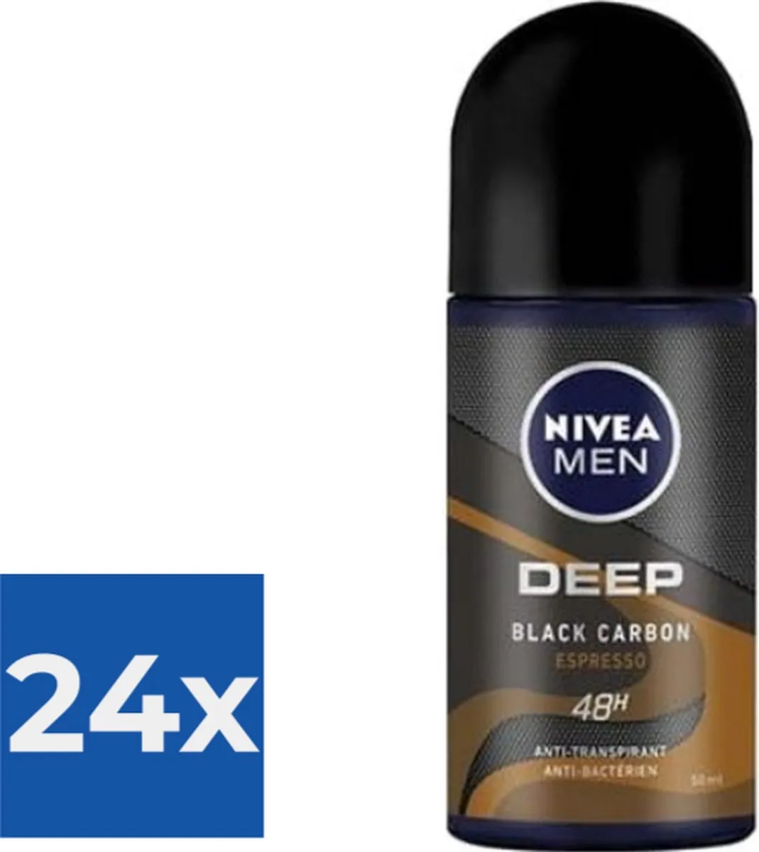 NIVEA Men Deo Roll-on Deep Black Carbon Espresso 50ml - 24 Stuks