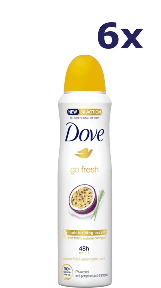 Dove Go Fresh Passievrucht & Citroengras Deo Spray 900ml - 6 Stuks