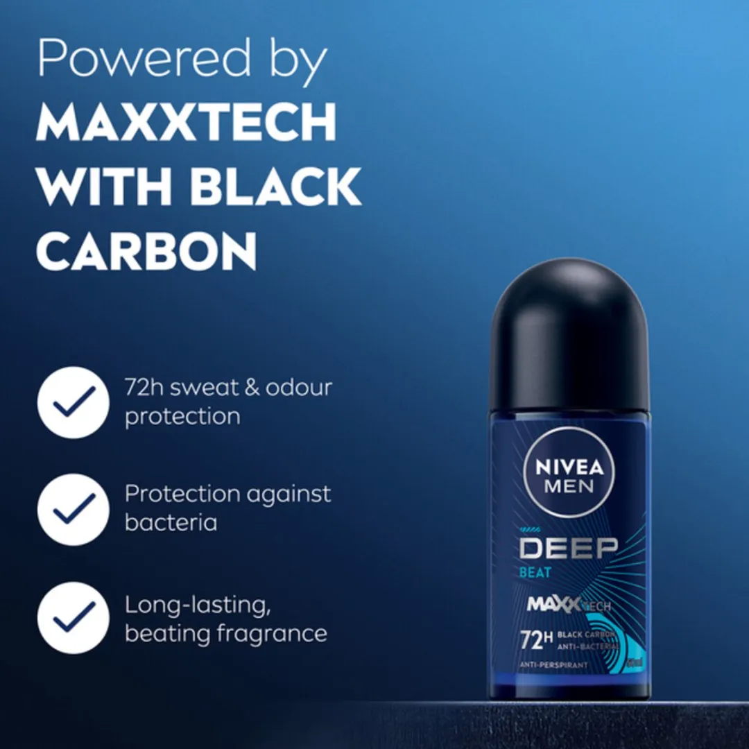 NIVEA MEN Deep Black Carbon Beat Anti-Transpirant Deo Roller - 300ml