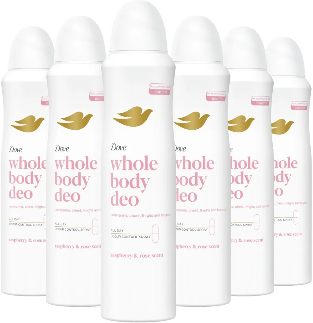 Dove Whole Body Deodorant Spray Raspberry & Rose - 6x150ml