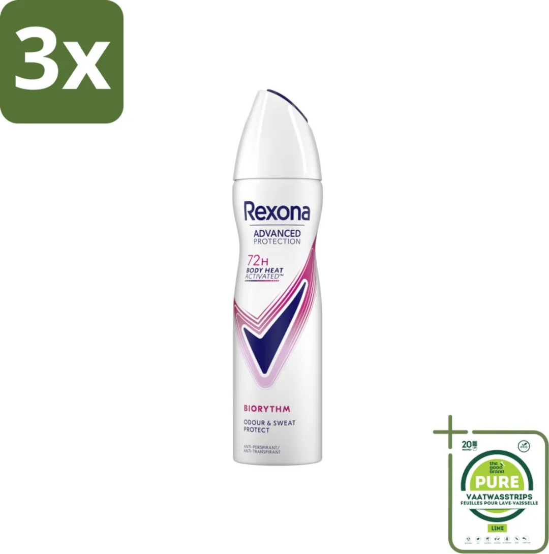Rexona Deodorant Spray Advanced Protection Ultra Dry Biorythm 150ml - 3 Stuks