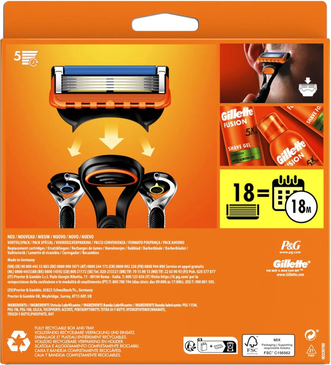 Gillette Fusion5 Navulmesjes - 18 Stuks