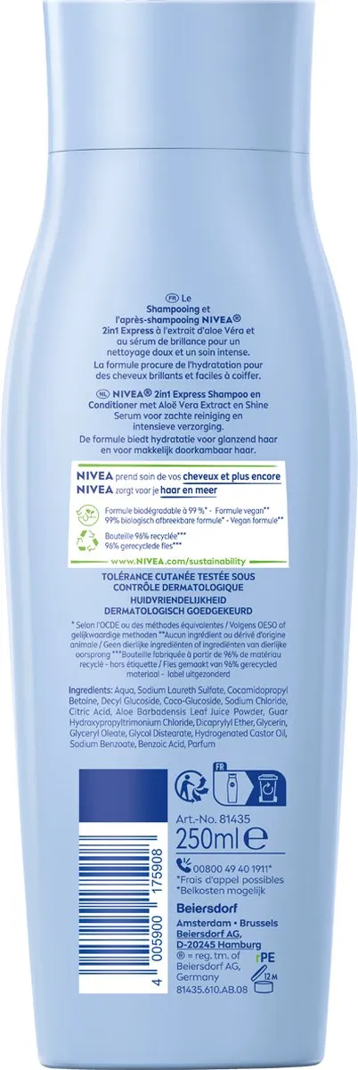 NIVEA 2-in-1 Express Shampoo & Conditioner 6x250ml