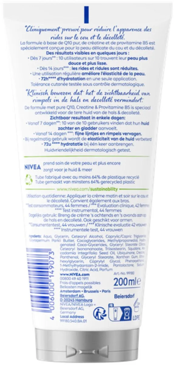 NIVEA Anti-rimpel Hals & Decolleté Q10 Crème 200ml
