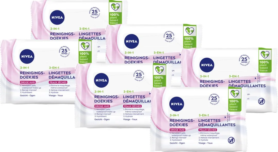 NIVEA 3-in-1 Reinigingsdoekjes 150 Stuks - Droge huid