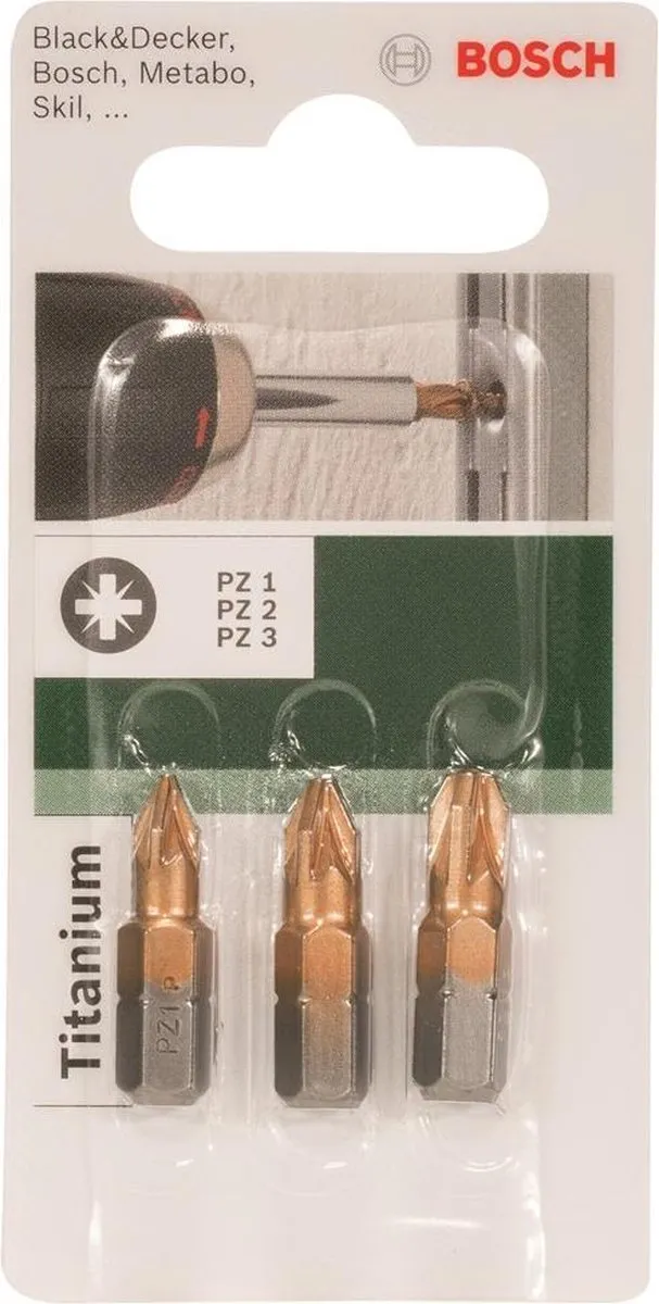 Bosch Bit Set 25mm Titanium PZ1/PZ2/PZ3