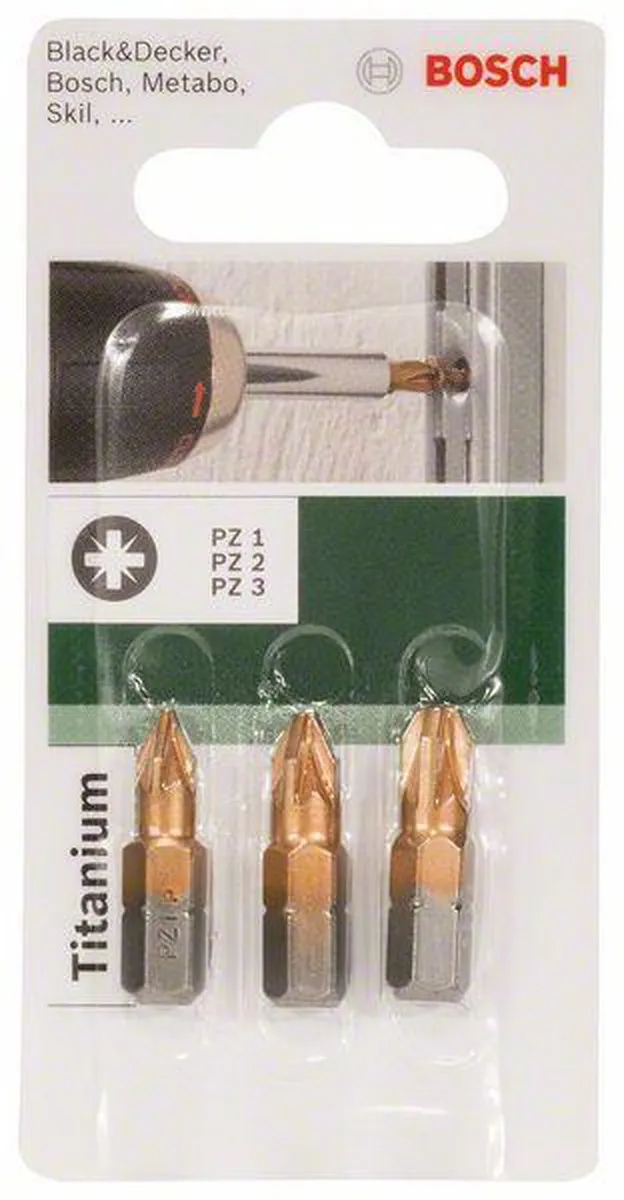 Bosch Bit Set 25mm Titanium PZ1/PZ2/PZ3 - 25 Stuks