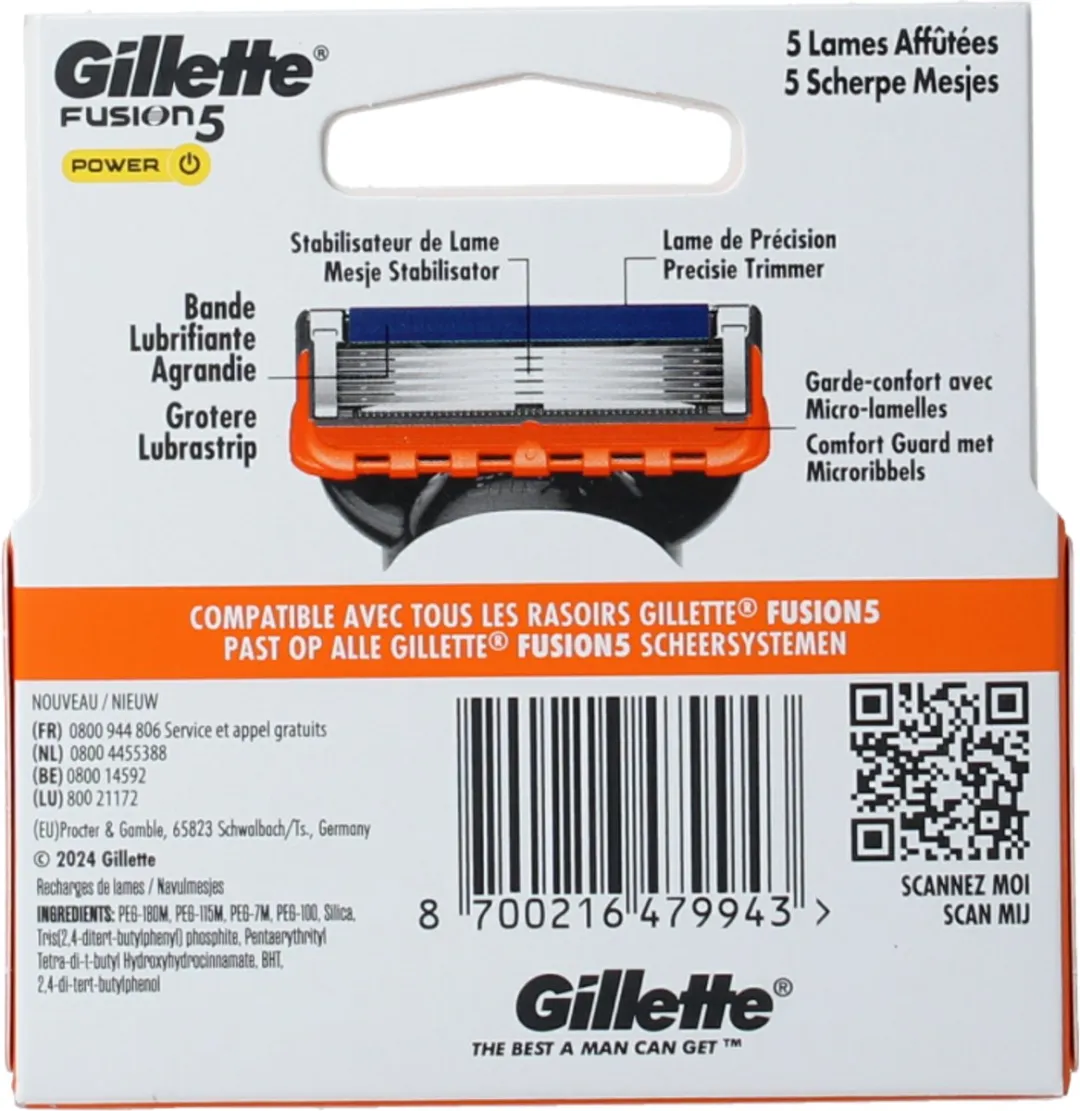 Gillette Fusion5 Power Scheermesjes 5 Bladen - 4 Stuks - Oranje