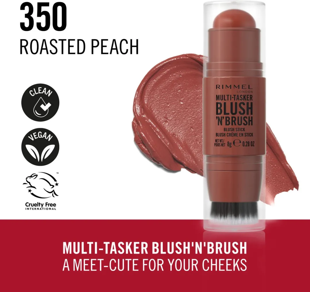 Rimmel London Multi-Tasker Blush'N'Brush Stick Roasted Peach - 8g - afbeelding 6 van 6