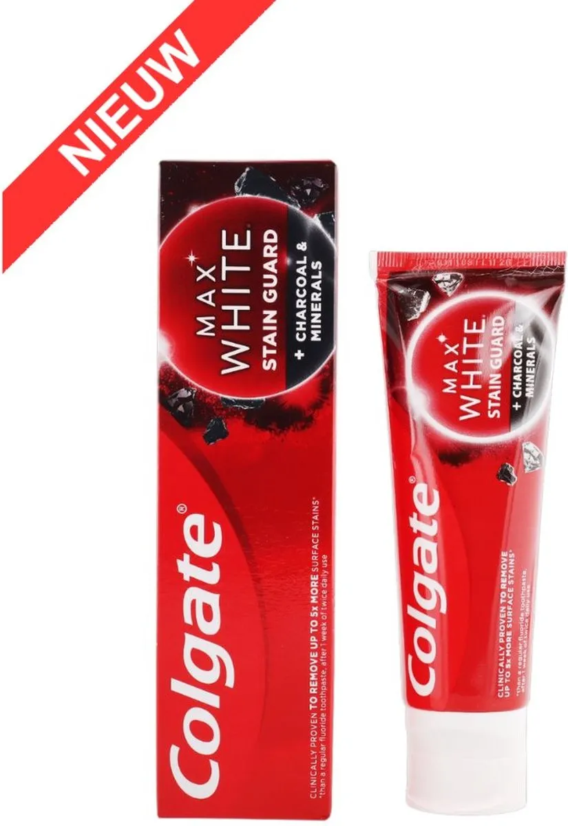 Colgate Max White Charcoal Whitening Stain Guard Tandpasta - 200ml (4x75ml)