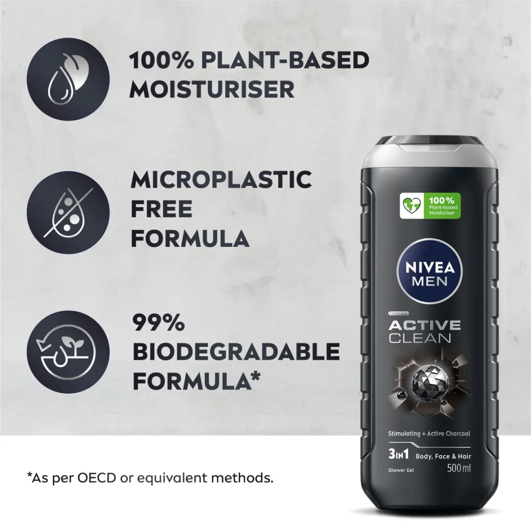 NIVEA MEN Active Clean Douchegel 3-in-1 - 6x500ml