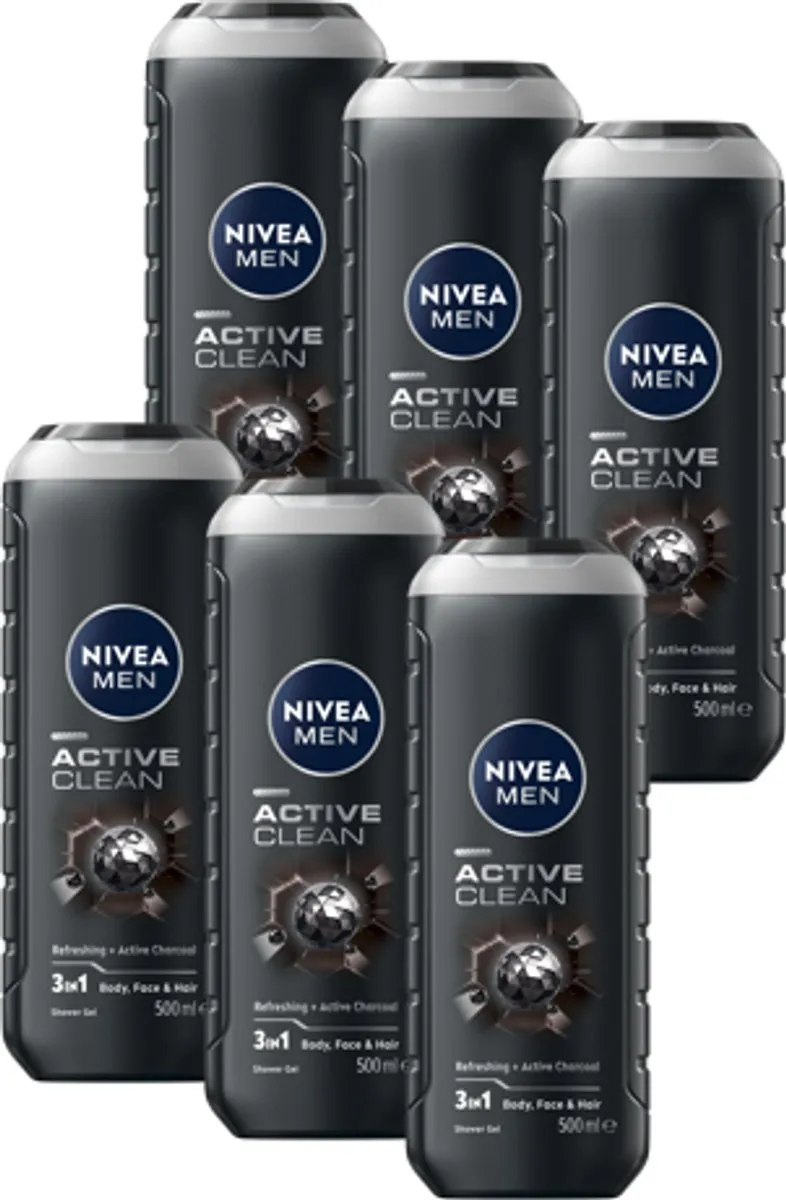 NIVEA MEN Active Clean Douchegel 3-in-1 - 6x500ml