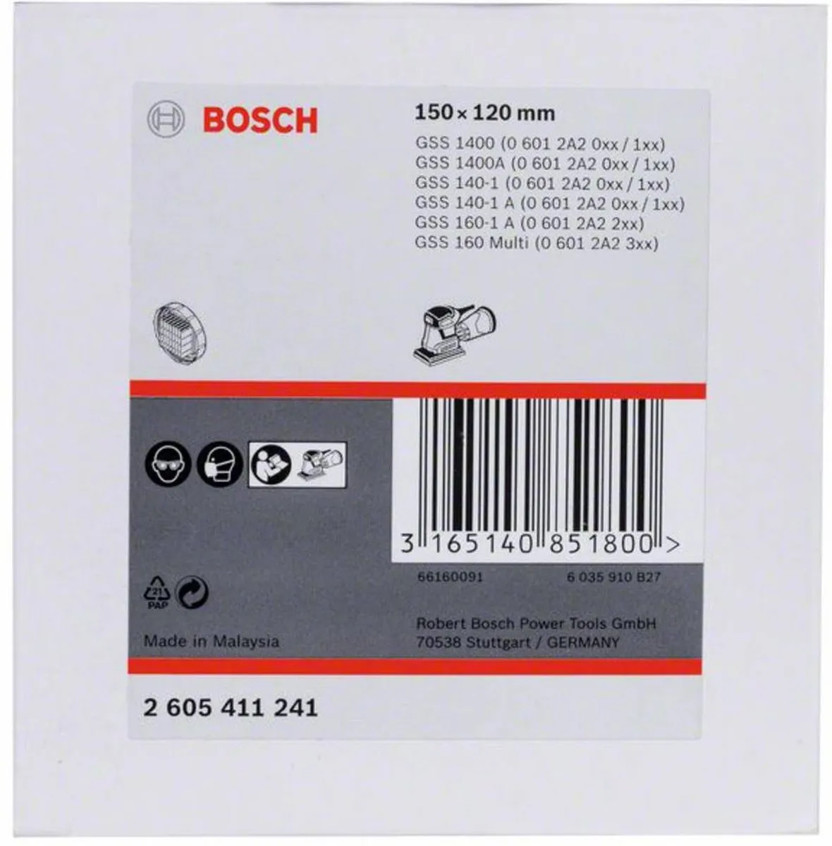 Bosch Stofboxfilter 2605411241 - 150x120mm - Zwart