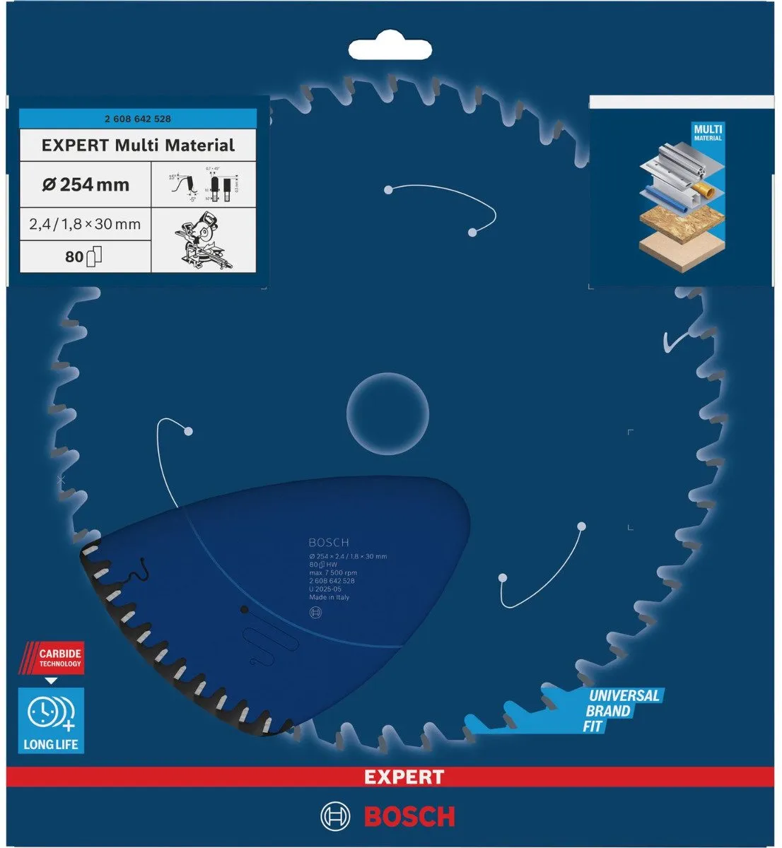 Bosch Expert Cirkelzaagblad 254mm 80 Tanden - Metaal/Hout/Kunststof - afbeelding 6 van 6
