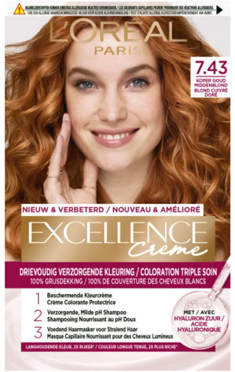 L'Oréal Paris Excellence Crème 7.43 Koper Goudblond - 2 Stuks