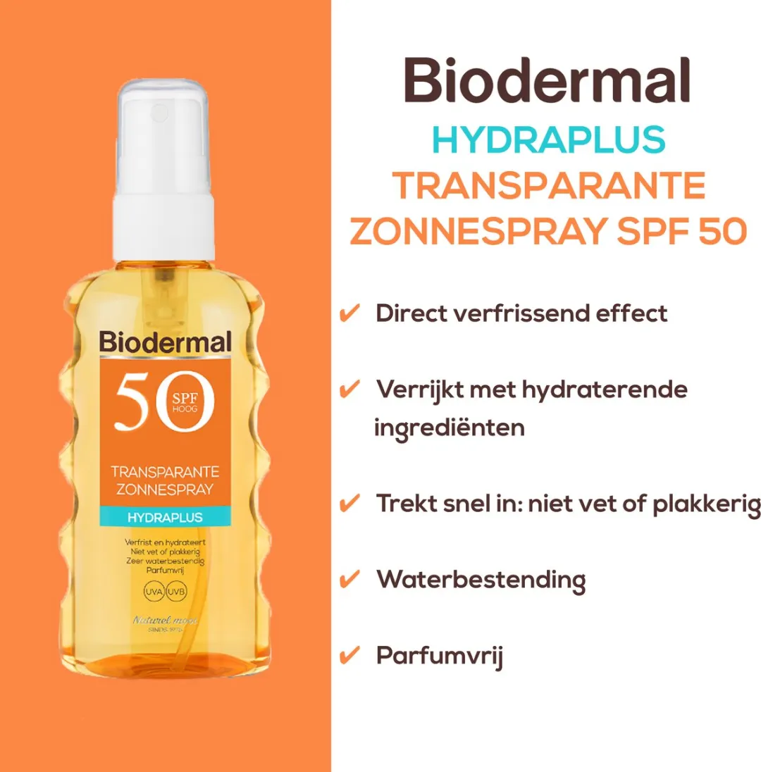 Biodermal Zonnebrand - Hydraplus - Transparante zonnespray - zonnebrand spray SPF 50 - 175ml