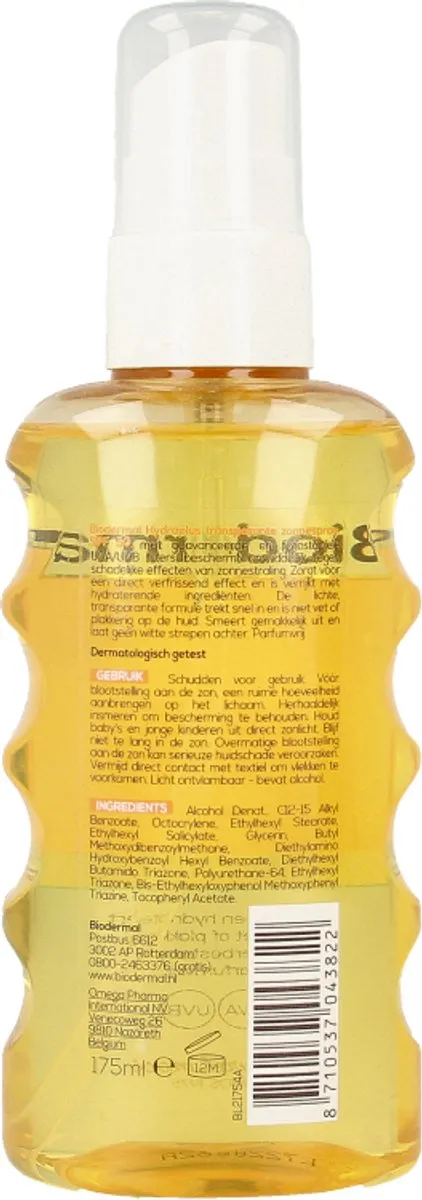 Biodermal Zonnebrand - Hydraplus - Transparante zonnespray - zonnebrand spray SPF 50 - 175ml