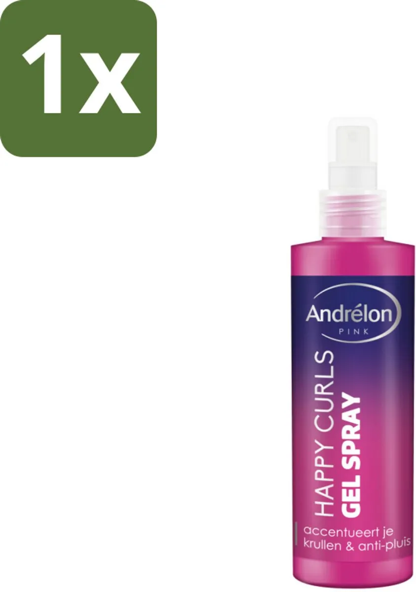 1 x Andrélon - Pink - Happy Curls - Gel Spray - Krullenstylen - Krulhaar - Anti-pluis - Gel Spray - Krulstylen