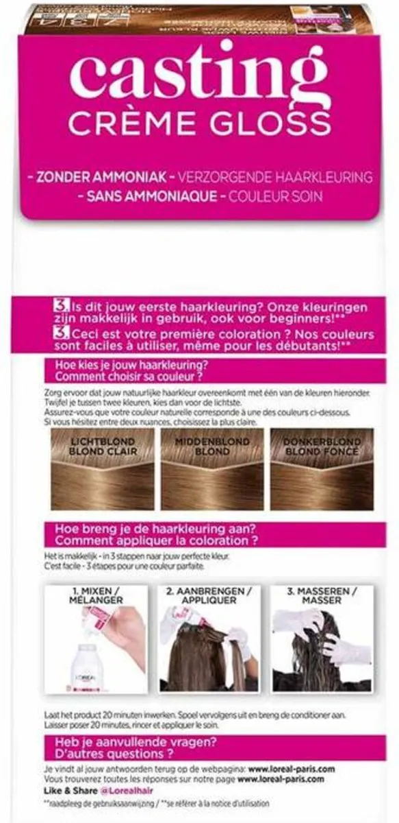 L'Oréal Casting Crème Gloss 734 Midden Goud Koperblond - 2 Stuks