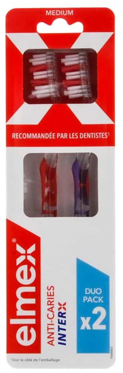 Elmex Anti-Caries InterX Medium Tandenborstels - 2 Stuks - Violet/Oranje