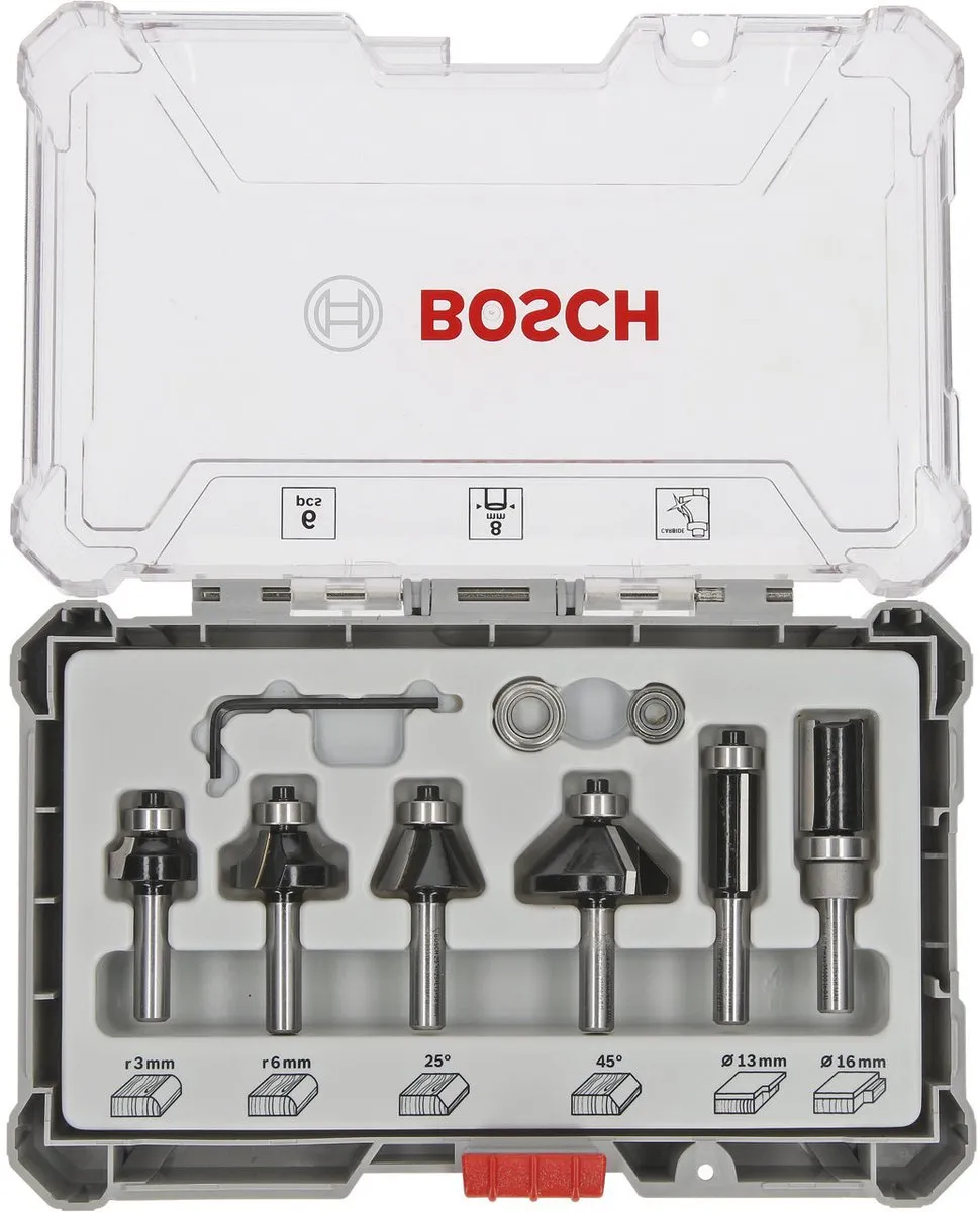 Bosch 8-delige Gemengde Freesset 8mm - Hout/Hardhout/Composiet