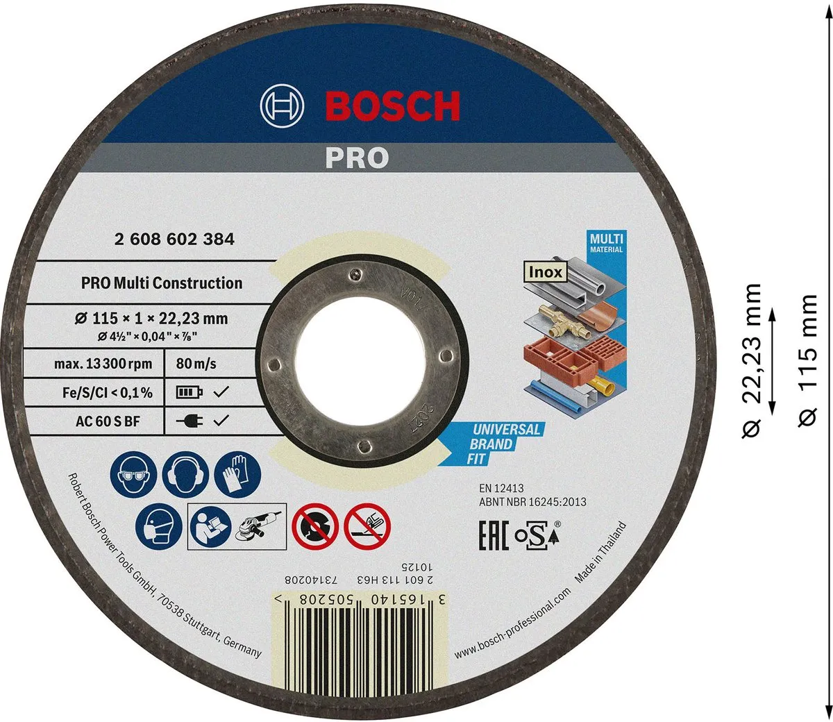 Bosch Rapido Multi Construction ACS 60 V Doorslijpschijf 115mm - 22,23mm