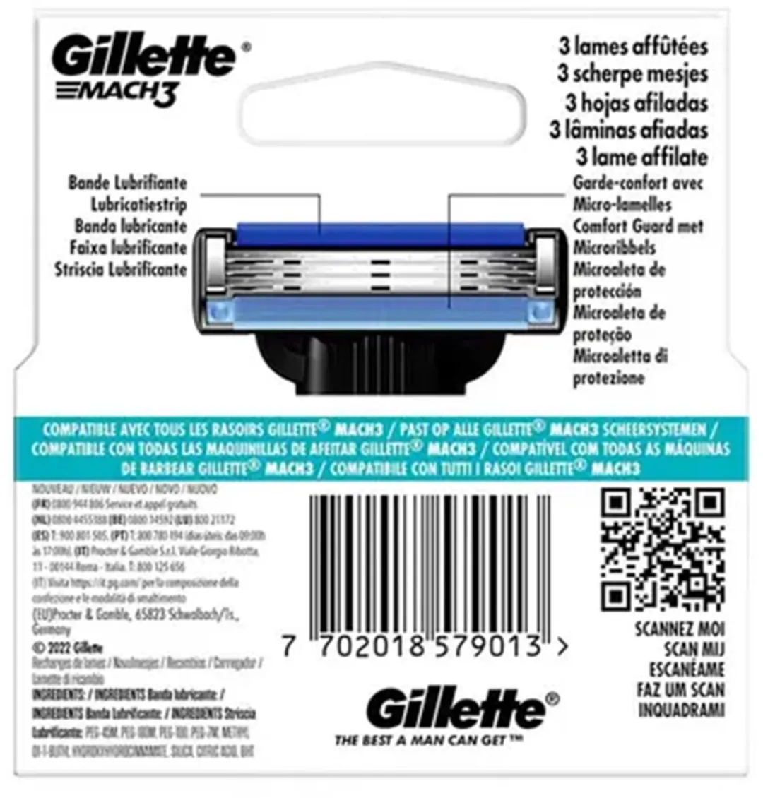 Gillette Mach3 Scheermesjes - 4 Stuks - Grijs