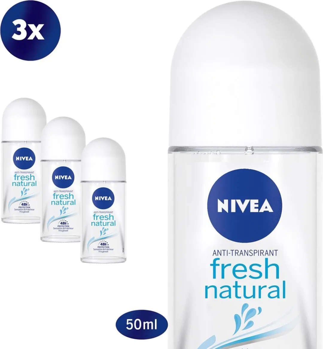 NIVEA Fresh Natural Deodorant Roller - 3x50ml