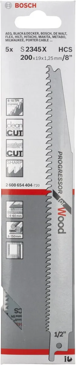 Bosch Reciprozaagjes Hout 200mm - 5 Stuks