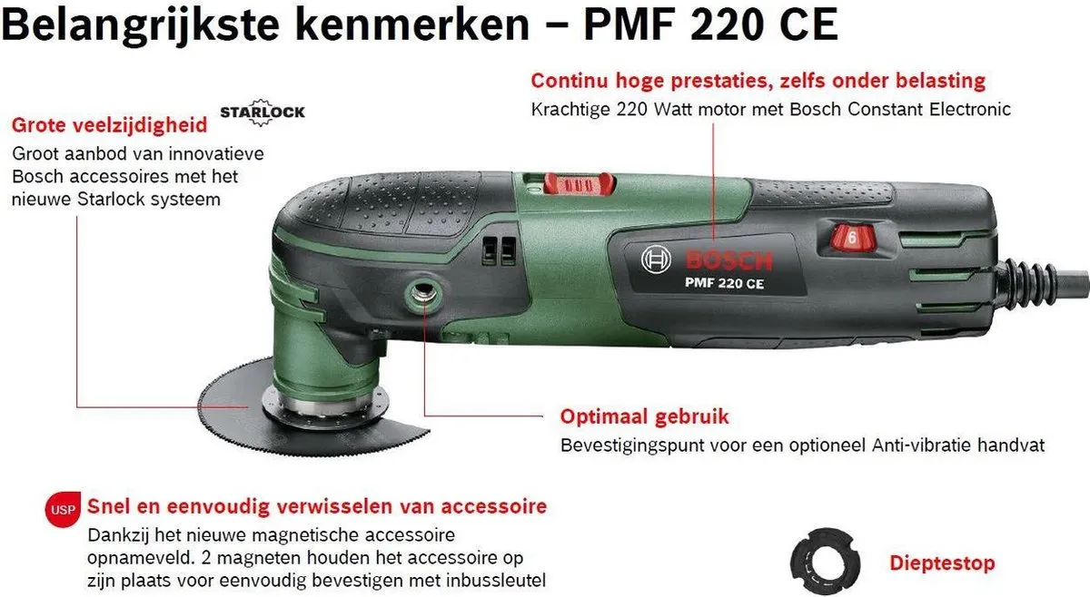 Bosch PMF 220 CE Multitool - 220W - 9 Accessoires