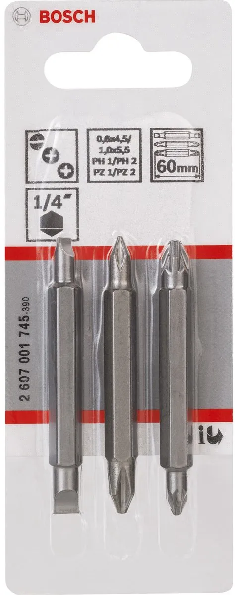 Bosch Dubbelbitset XH-TORS/GL0.6/PH1/PZ1 - 3 Stuks