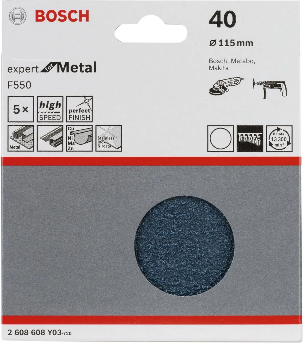 Bosch F550 Expert Schuurvel 115mm Metaal - 40 Korrel - 5 Stuks