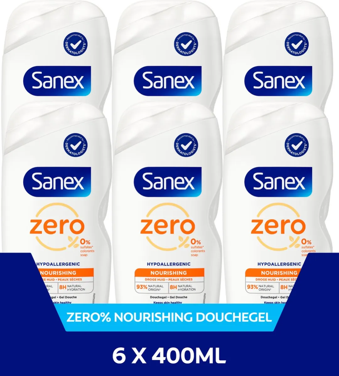 Sanex Zero% Droge Huid Douchegel 2400ml - 6 Stuks
