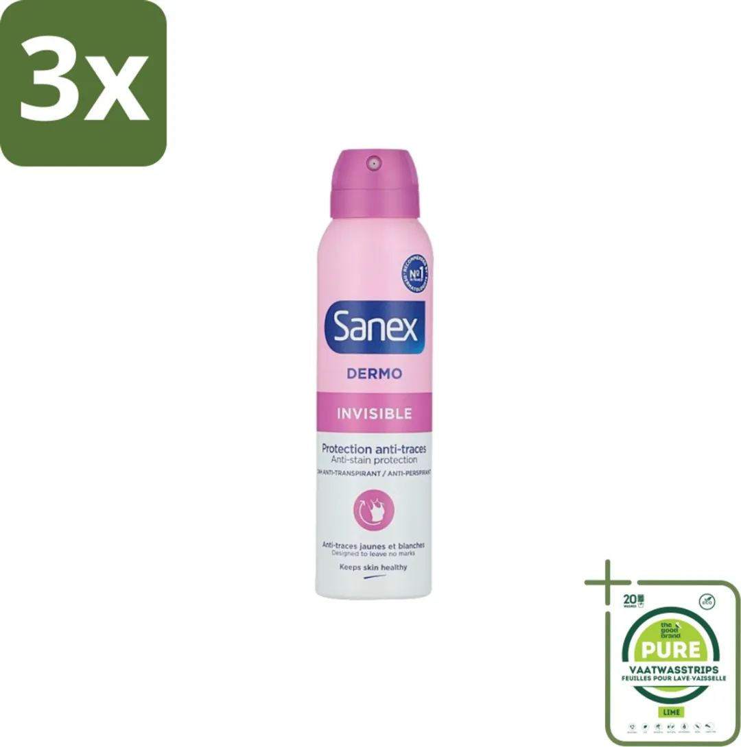 Sanex Dermo Invisible Deodorant Spray 450ml - 3 Stuks