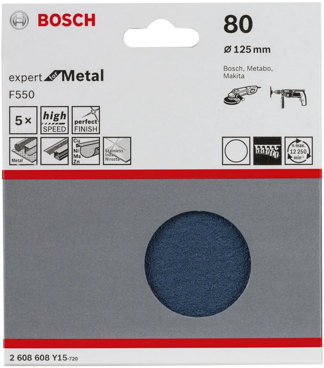 Bosch Schuurvel F550 Expert Metaal 125mm - 80 Korrel - 1 Stuk