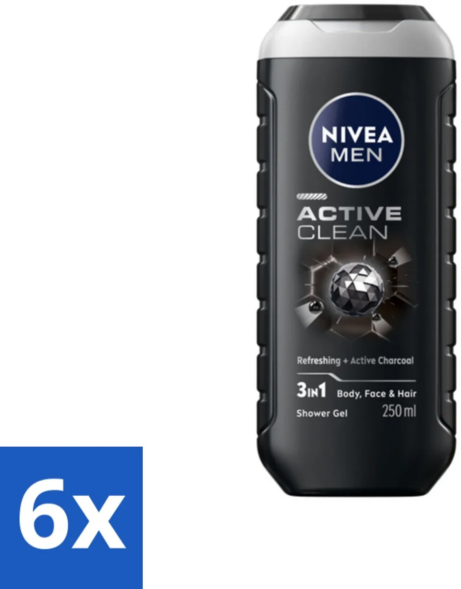 NIVEA Men Active Clean Douchegel 250ml - 6 Stuks