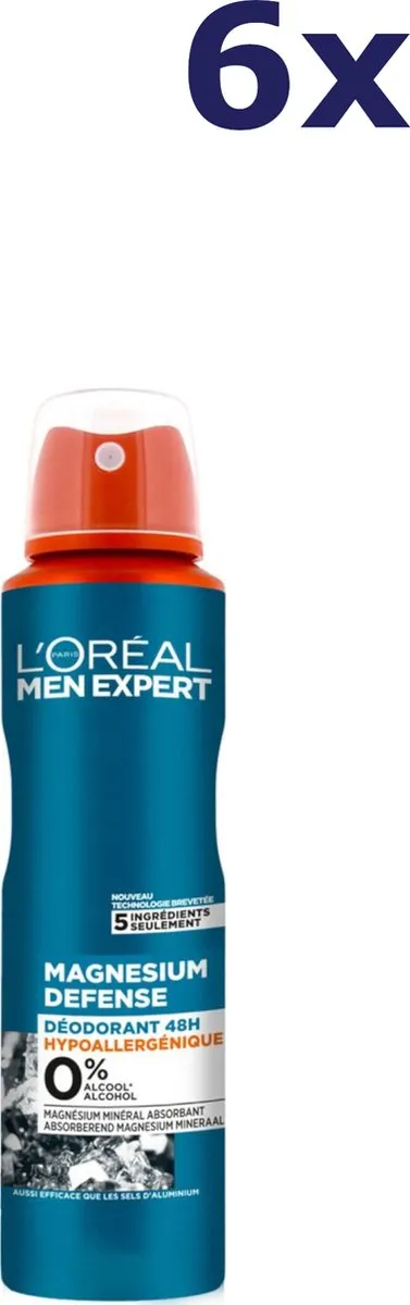L'Oréal Paris Men Expert Magnesium Defense Deo 48H 150ml - 6 Stuks