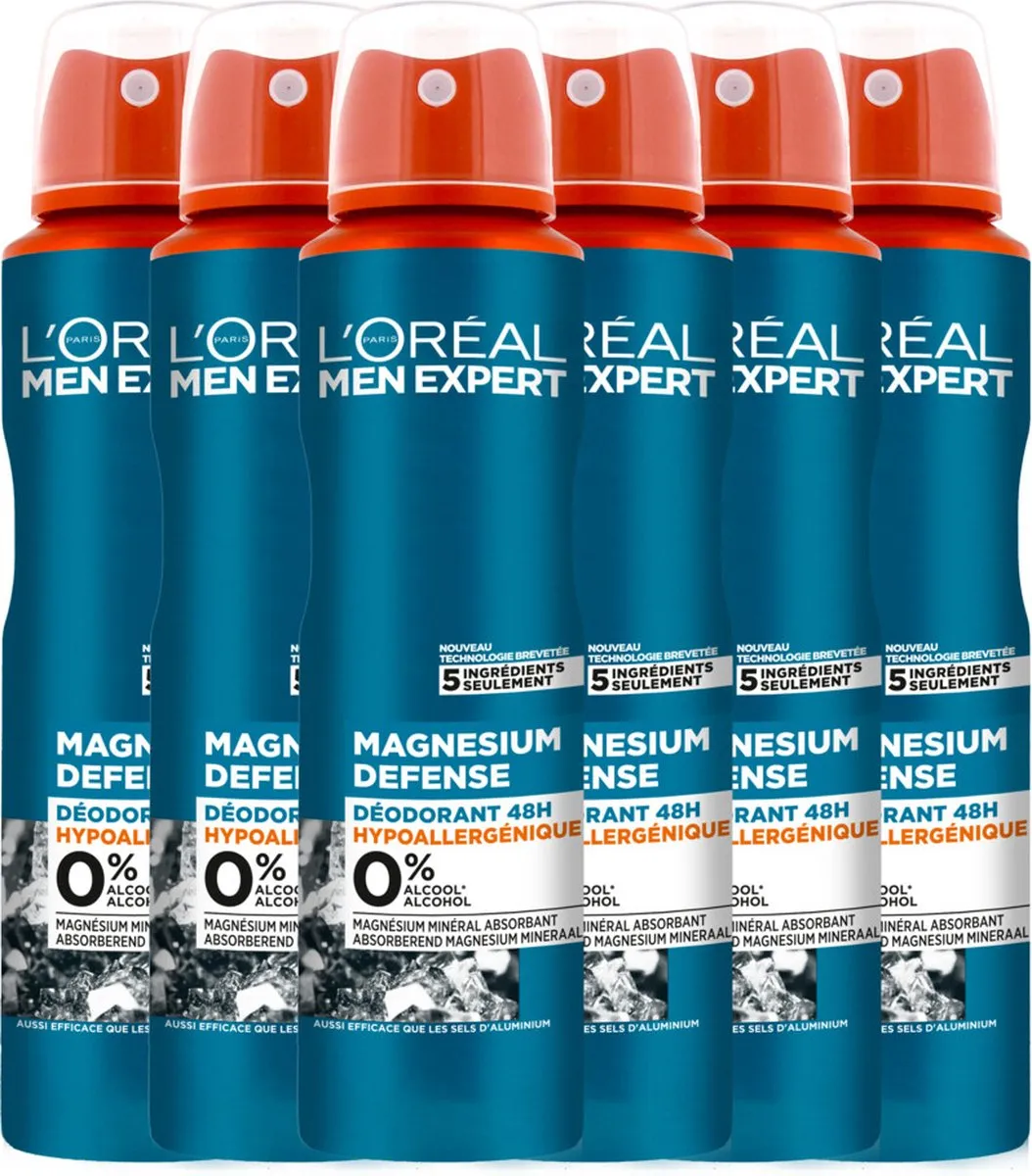L'Oréal Paris Men Expert Magnesium Defense Deo 48H 150ml - 6 Stuks