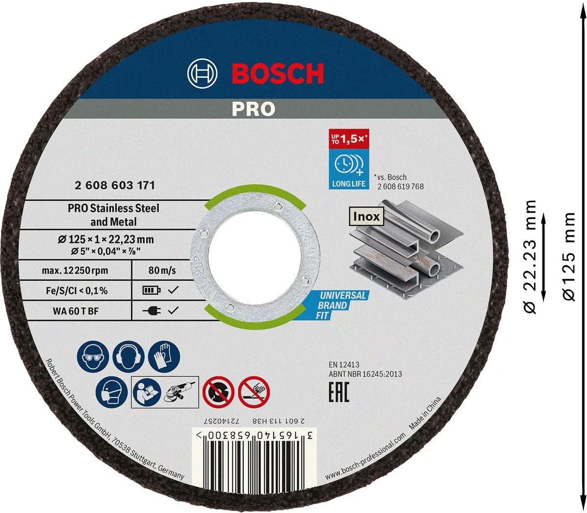 Bosch Doorslijpschijf recht Standard for Inox - Rapido 125mm - 10stuks