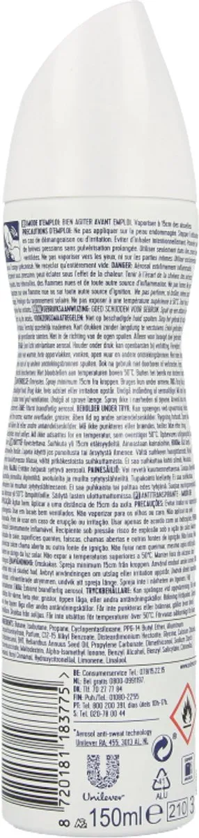 Rexona Invisible Spray Deodorant 150ml - Zwart/Wit - afbeelding 6 van 6