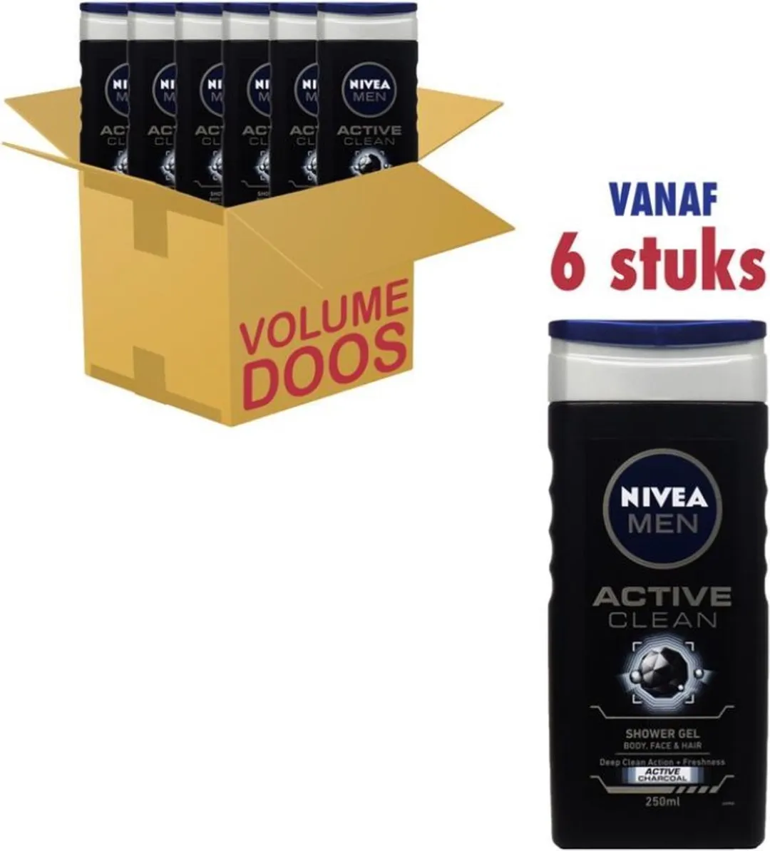 NIVEA MEN Active Clean Douchegel 250ml - 6 Stuks