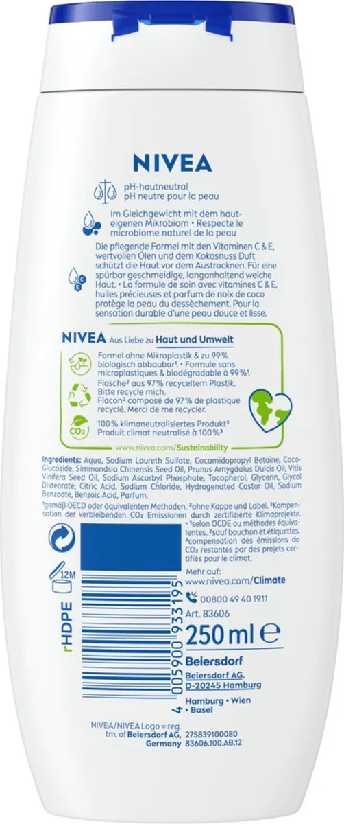 NIVEA Coconut & Jojoba Douchecrème 250ml - 6 Stuks - afbeelding 6 van 6