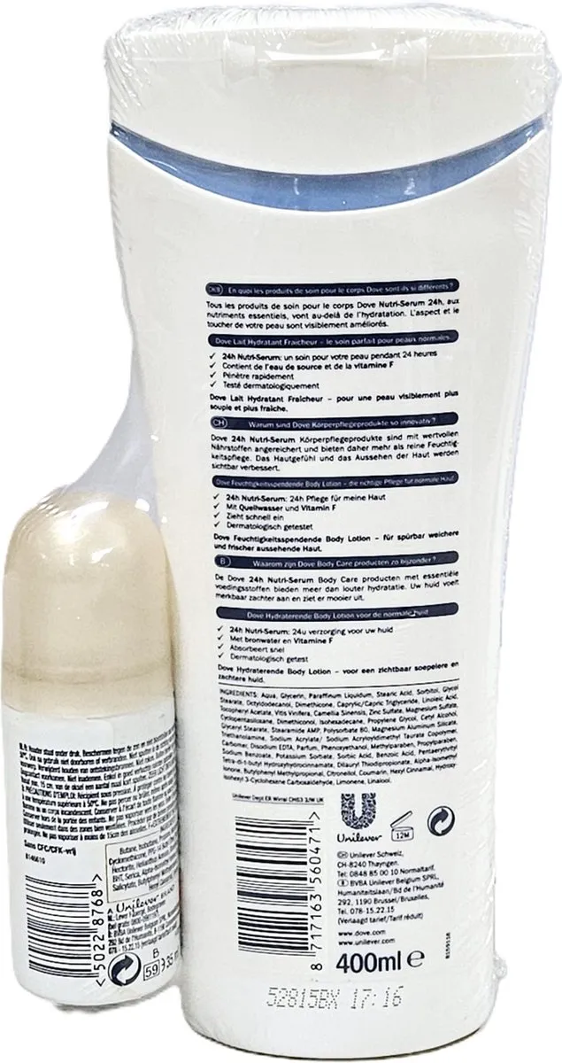 Dove Nutri E Body Milk 400ml + Silk Dry Deo Voordeelverpakking