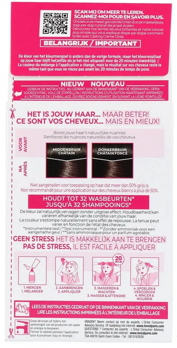 L'Oréal Paris Casting Crème Gloss Haarverf 400 Middenbruin - 3 Stuks - afbeelding 6 van 6