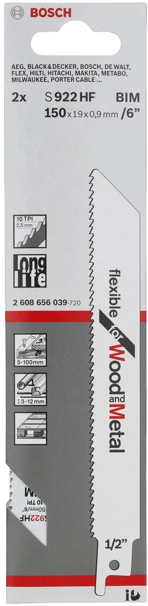 Bosch Reciprozaagblad S 922 HF - Metaal/Hout - 2 Stuks