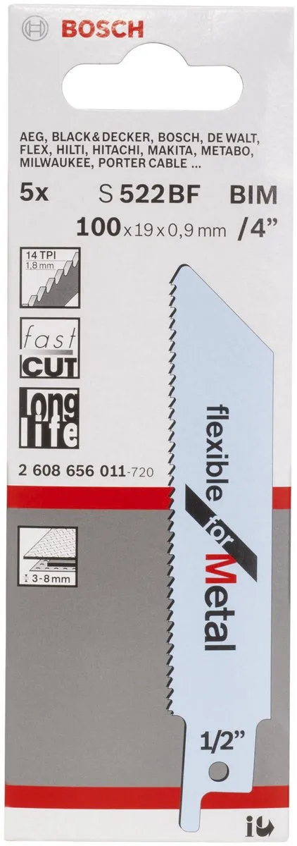 Bosch Reciprozaagblad S 522 BF Metaal - 5 Stuks