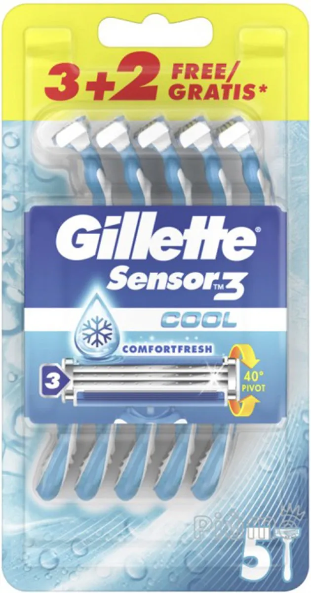 Gillette Sensor3 Cool Wegwerpscheermesjes - 5 Stuks - Blauw/Wit