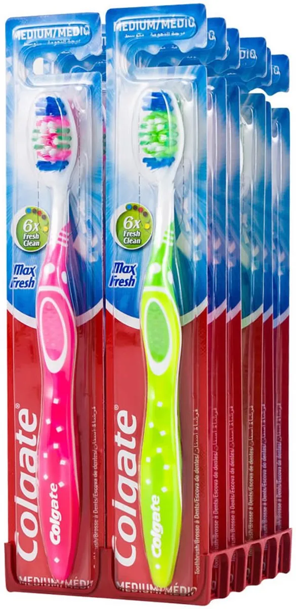 Colgate Max Fresh Tandenborstels - 12 Stuks - Medium - Bonte kleuren